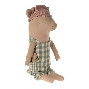 NWT Maileg Adorable Plush Pig Doll with Green Checkered Outfit (NEW with tags)